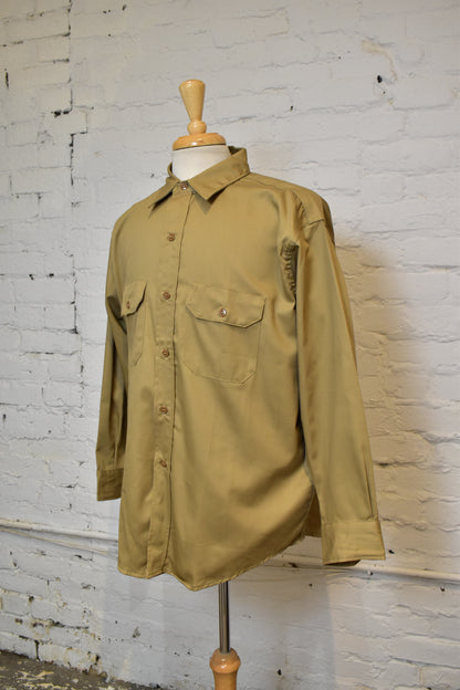 Vintage 1960s Levis Wash & Wear Tab Twills Khaki Button Down Shirt