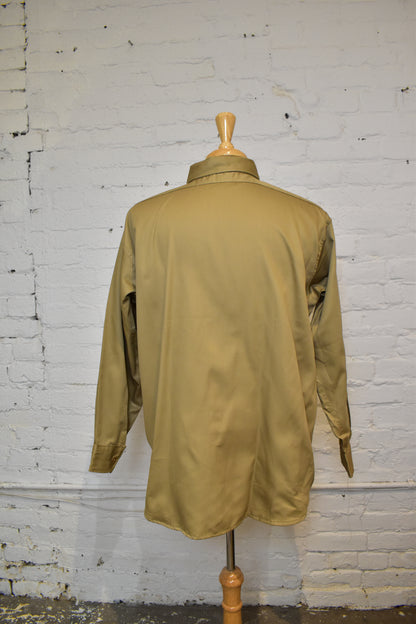 Vintage 1960s Levis Wash & Wear Tab Twills Khaki Button Down Shirt