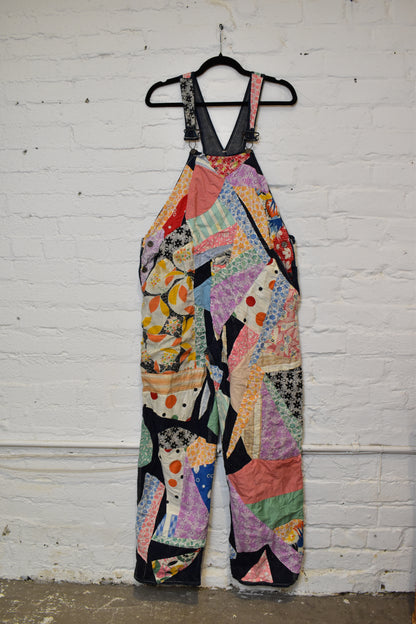 Vintage 1950s Darkwash Denim Overalls W/Patchwork Feedsack Fabric