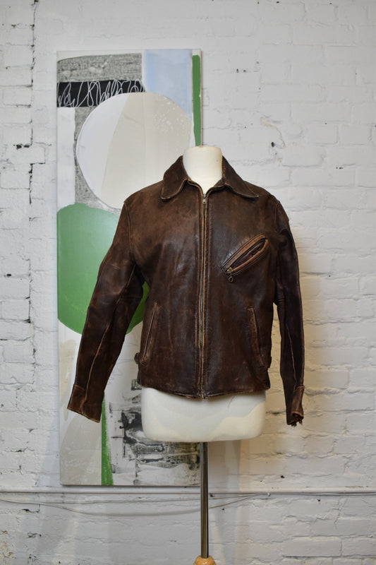 Vintage 40s 50s All Weather Horsehide Leather Jacket