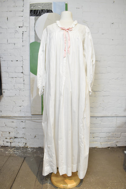 Antique White Gauzy Cotton Crochet Nightgown Dress