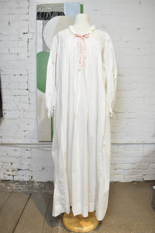 Antique White Gauzy Cotton Crochet Nightgown Dress