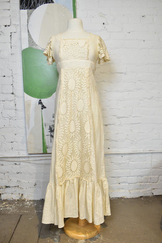 Vintage 1970s "Rag Dolls" Cream Maxi Peasant Dress