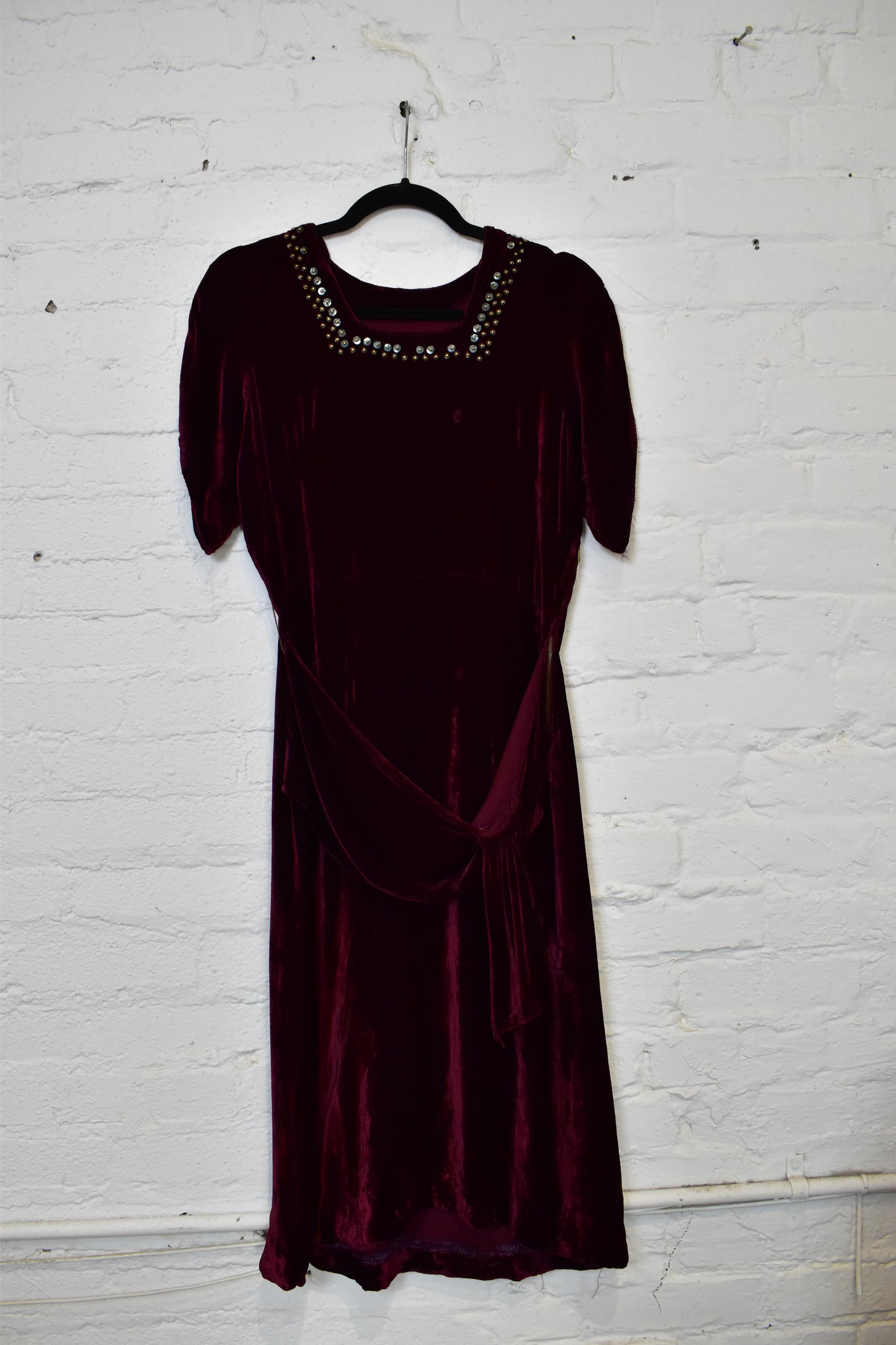 Vintage 1930s Burgundy Silk Velvet Sequin Dress