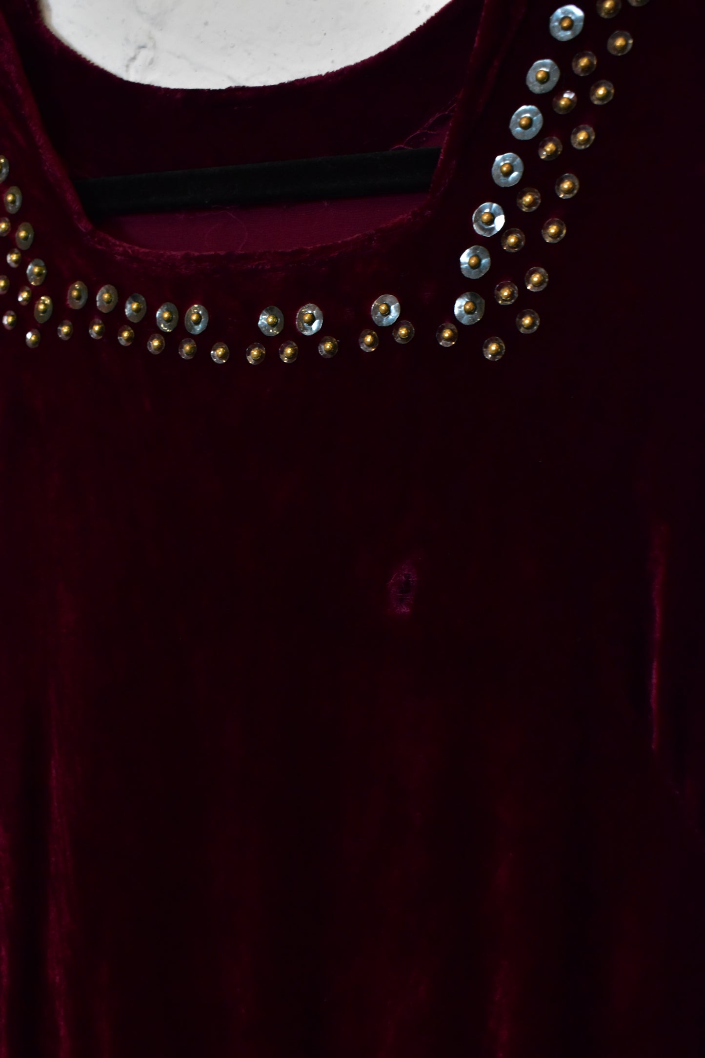 Vintage 1930s Burgundy Silk Velvet Sequin Dress