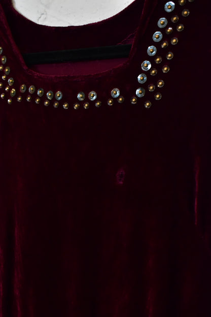 Vintage 1930s Burgundy Silk Velvet Sequin Dress