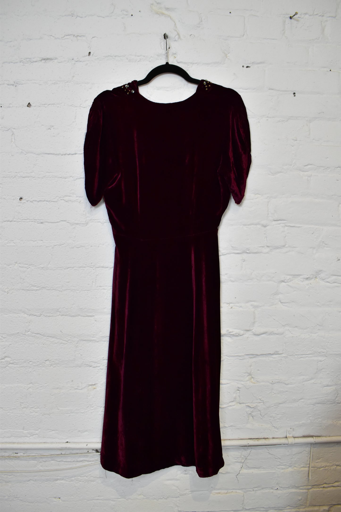 Vintage 1930s Burgundy Silk Velvet Sequin Dress