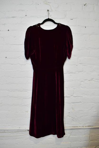 Vintage 1930s Burgundy Silk Velvet Sequin Dress