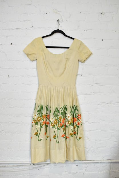 Vintage 1960s Paganini Floral Embroidered Day Dress