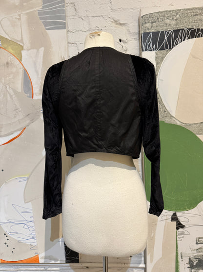Antique Black Cotton and Velvet Bodice Blouse
