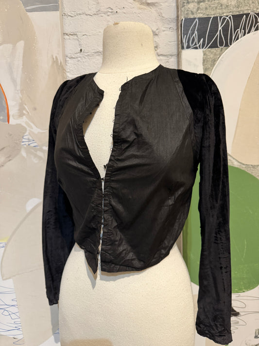 Antique Black Cotton and Velvet Bodice Blouse