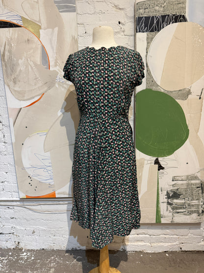 Vintage 1940s 1950s Muted Abstract Silk Day Dress