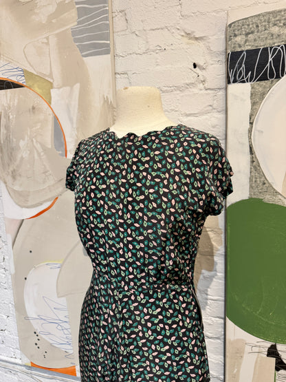 Vintage 1940s 1950s Muted Abstract Silk Day Dress