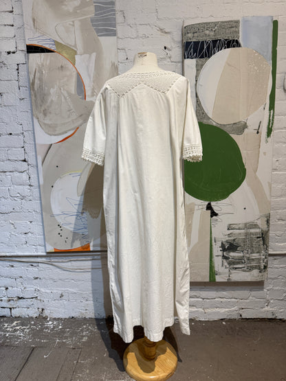 Antique White Cotton Crochet Lace Night Dress