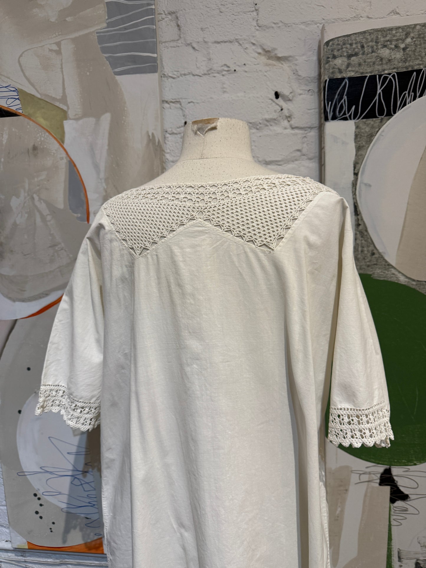 Antique White Cotton Crochet Lace Night Dress