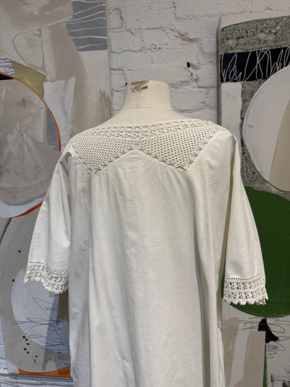 Antique White Cotton Crochet Lace Night Dress