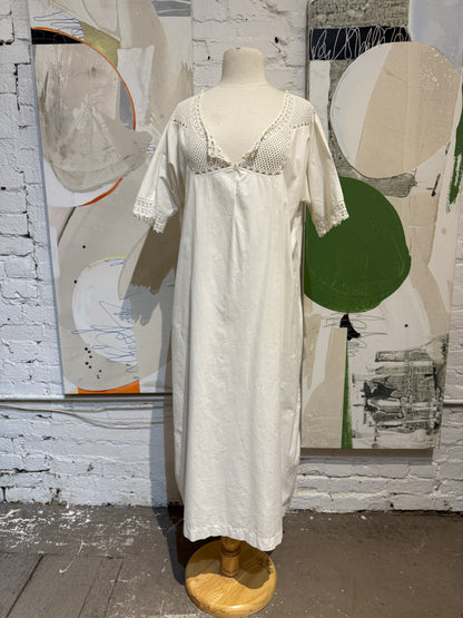 Antique White Cotton Crochet Lace Night Dress