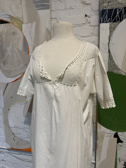 Antique White Cotton Crochet Lace Night Dress