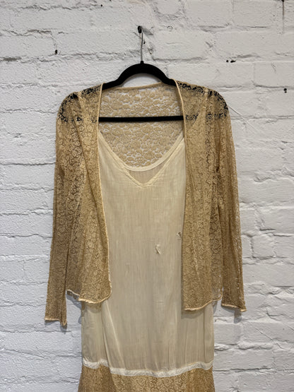 Vintage 1920's Cream Drop Waist Lace Dress