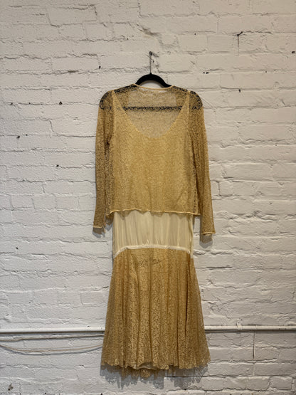 Vintage 1920's Cream Drop Waist Lace Dress