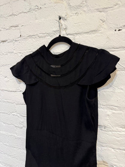 Vintage 1930s Formal Black Crepe Dress with Capelet and Belt