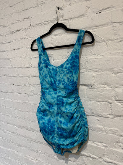Vintage 1950s 1960s Blue Floral Cotton Swimsuit