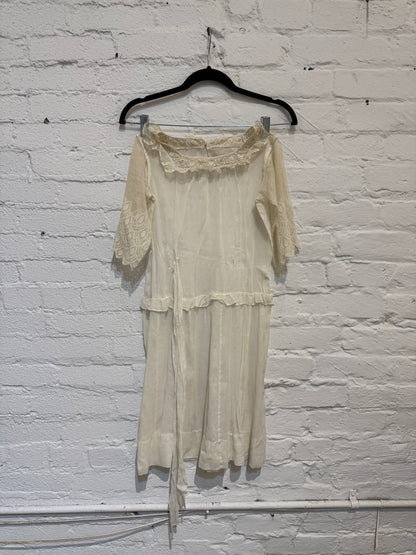 Girls Antique Gauzy Cotton and Lace Tea Dress