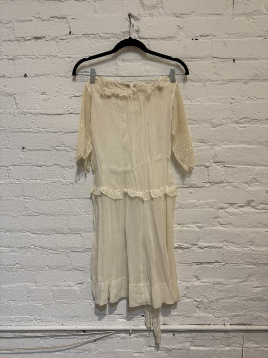 Girls Antique Gauzy Cotton and Lace Tea Dress