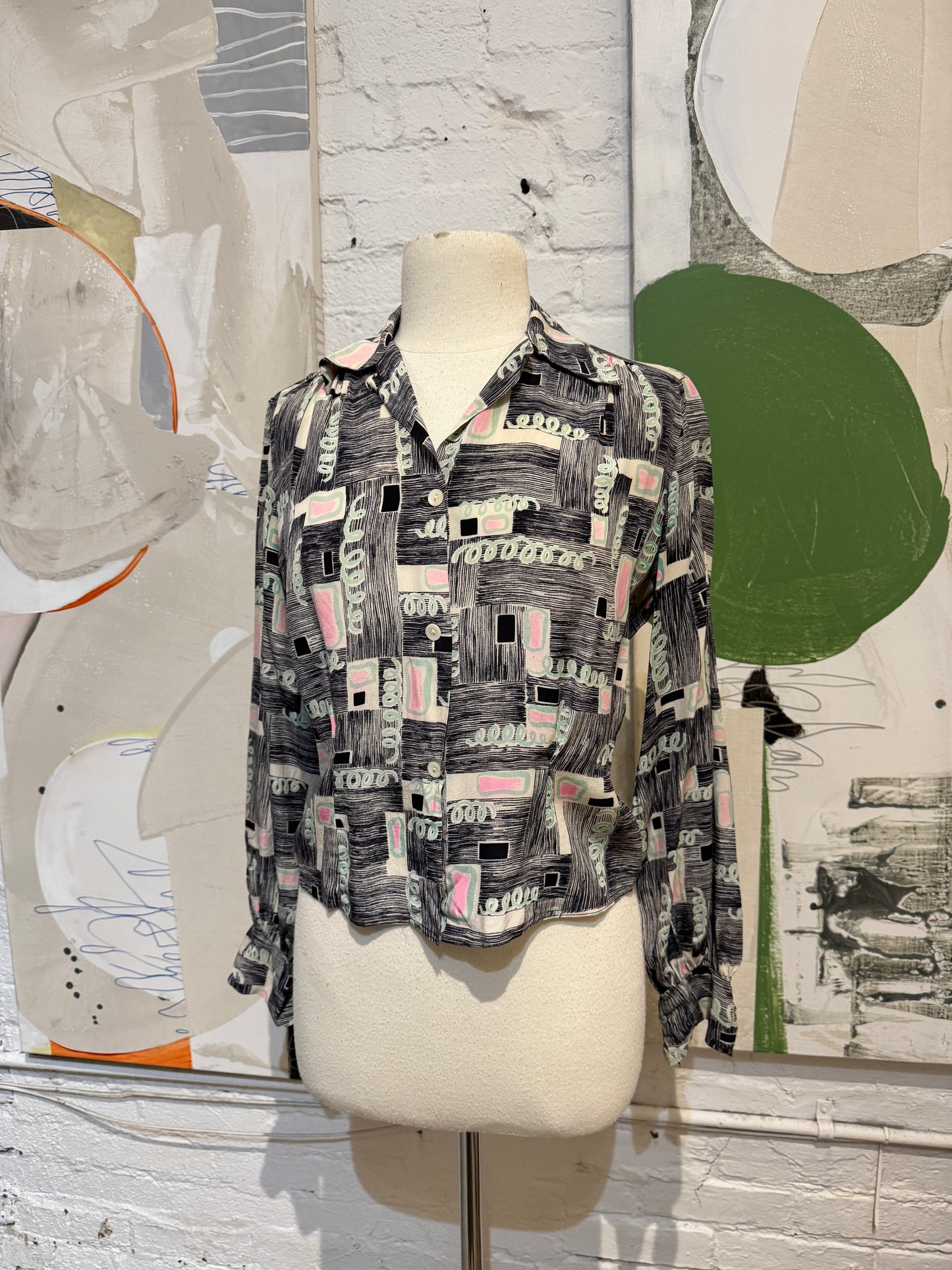 Vintage 1950s "Alice Stuart" Abstract Silk Blouse