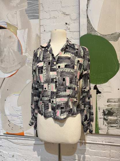 Vintage 1950s "Alice Stuart" Abstract Silk Blouse