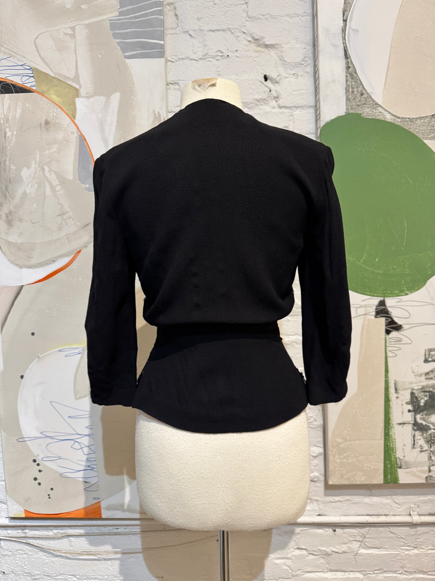 Vintage 1950s "Brucewood" Black Crepe and Sequin Jacket Top