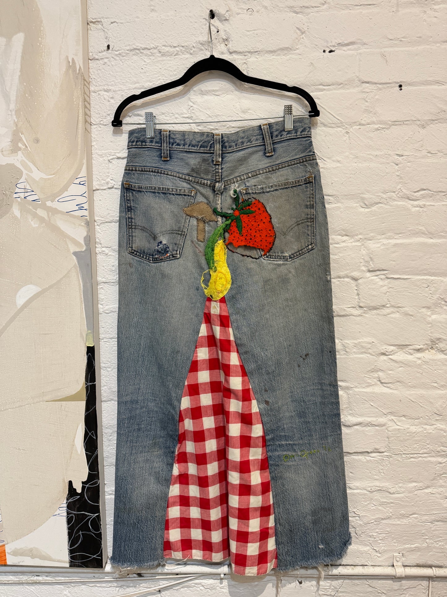 Vintage 1960s 1970s Levis Folkart Denim Patchwork Maxi Skirt