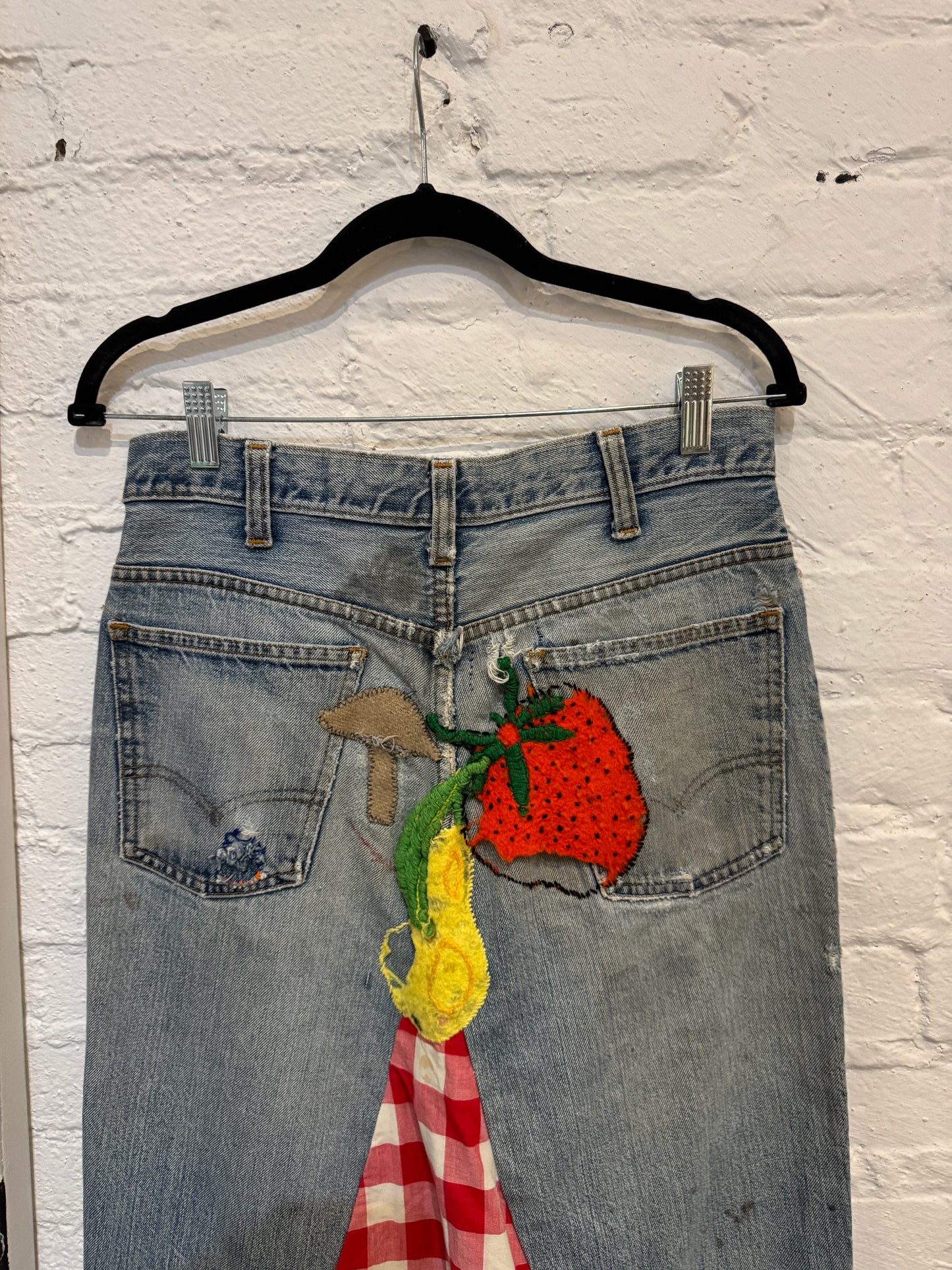 Vintage 1960s 1970s Levis Folkart Denim Patchwork Maxi Skirt