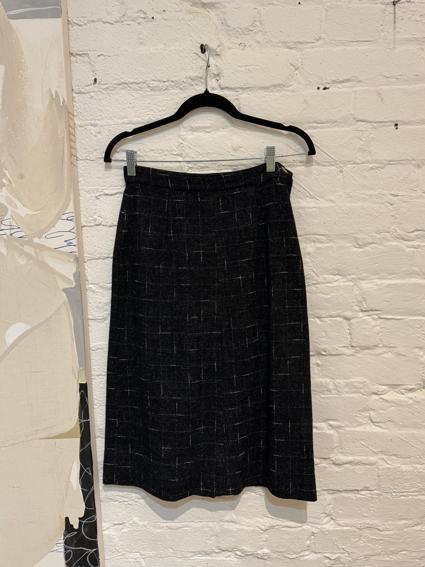 Vintage 1950s Black and Pink Check Wool Pencil Skirt