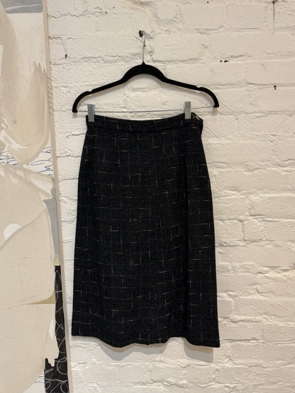 Vintage 1950s Black and Pink Check Wool Pencil Skirt