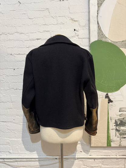 Vintage 1930s 1940s Montgomery Ward Navy Wool and Leather Jacket