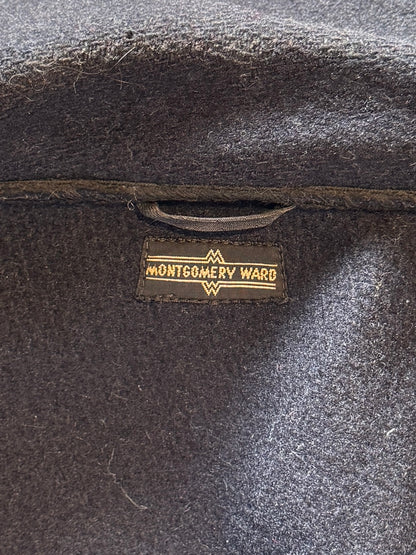 Vintage 1930s 1940s Montgomery Ward Navy Wool and Leather Jacket