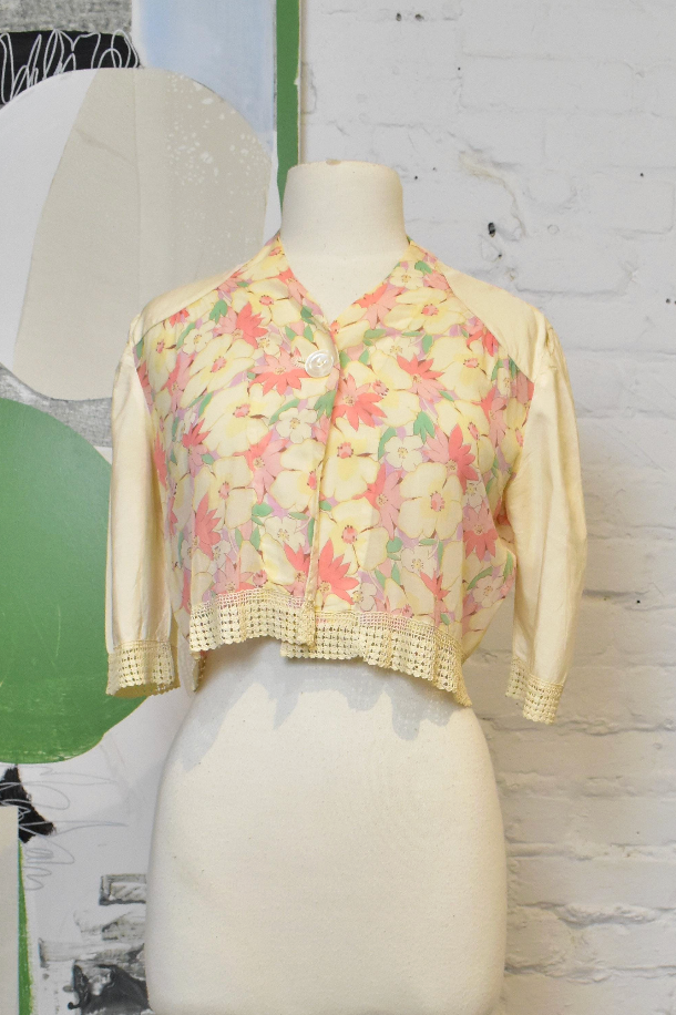 Vintage 1940s Gauzy Floral Blouse Bolero Top