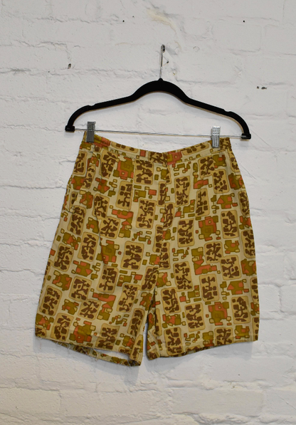 Vintage 1960s Abstract Print Cotton Bermuda Shorts