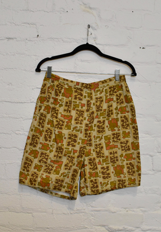 Vintage 1960s Abstract Print Cotton Bermuda Shorts