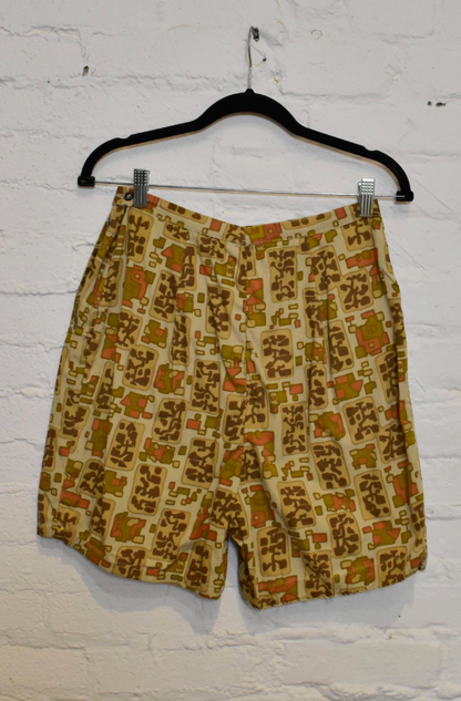 Vintage 1960s Abstract Print Cotton Bermuda Shorts