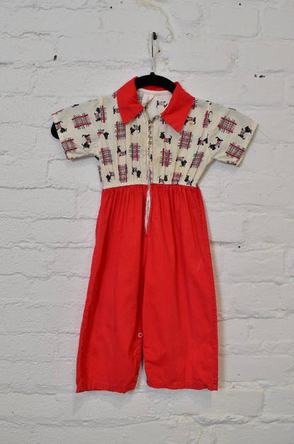 Vintage Kids Toddler Novelty Scottie Dog "Wonderalls" Coveralls