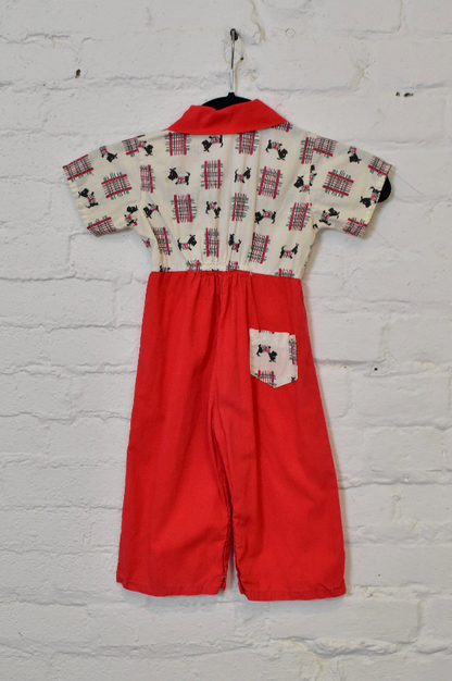 Vintage Kids Toddler Novelty Scottie Dog "Wonderalls" Coveralls