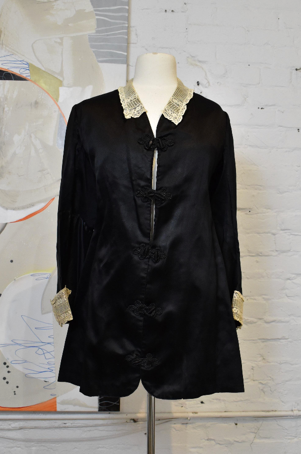 Antique Vintage 1920s Black Silk and Lace Dress Jacket