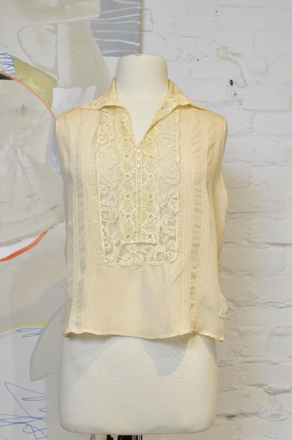Vintage 1920s Cream Silk and Floral Lace Blouse