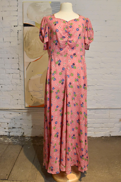 Vintage 1930s Pink Floral Rayon Gown