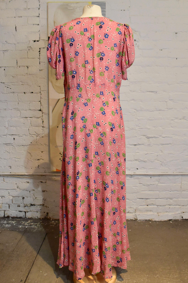 Vintage 1930s Pink Floral Rayon Gown