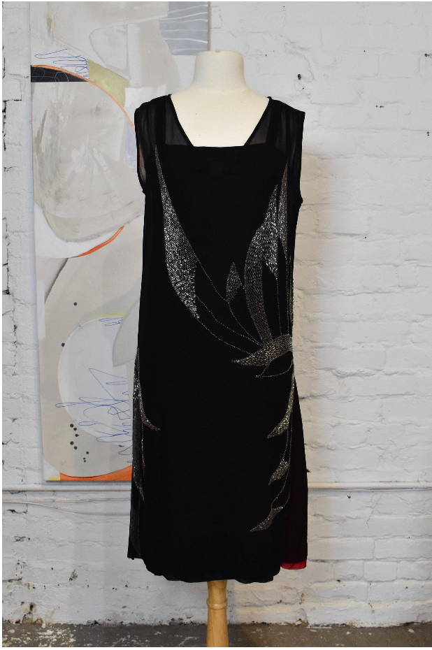 Vintage 1920s Black Crepe Beaded Party Dress