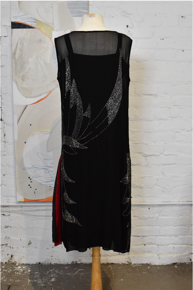 Vintage 1920s Black Crepe Beaded Party Dress