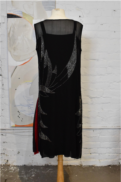Vintage 1920s Black Crepe Beaded Party Dress